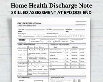 Home Health Nurse Discharge Note, Skilled Nursing Discharge Documentation Form, Home Healthcare Discharge Template (PDF Download)