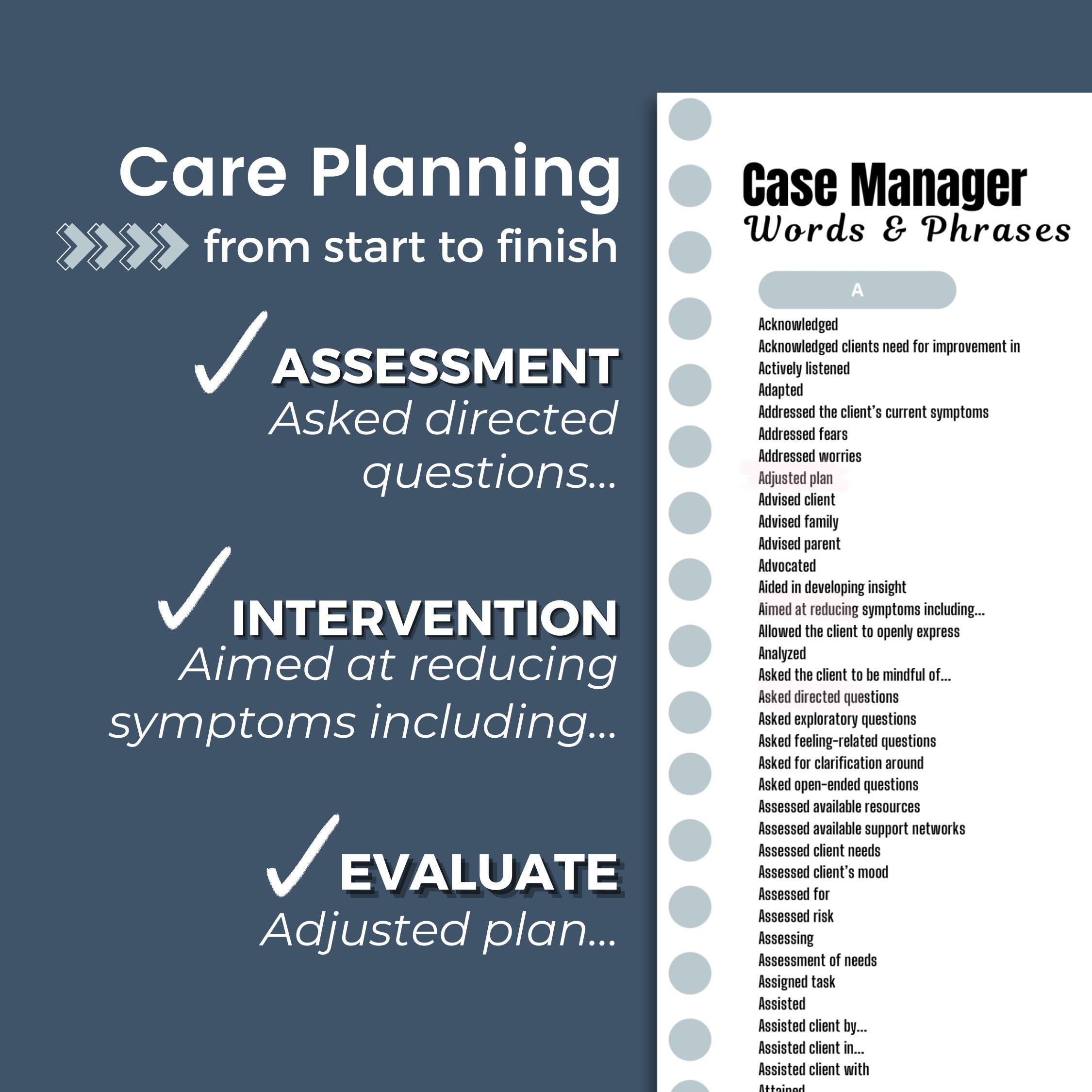 Case Manager Cheat Sheet - Documentation Verbiage, Interventions ...