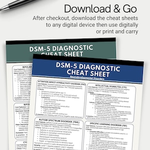 DSM5 Diagnostic Cheat Sheet Bundle, DSM-5 Diagnosis Criteria Guides - Anxiety, Depression, Neurodevelopment, Bipolar Disorders