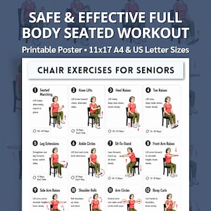 Full Body Chair Exercises For Seniors, Seated Exercise Chart, Seated Workout, Low Impact Gentle, Sitting No Equipment Elderly Home Fitness