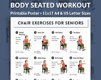 Full Body Chair Exercises For Seniors, Seated Exercise Chart, Seated Workout, Low Impact Gentle, Sitting No Equipment Elderly Home Fitness
