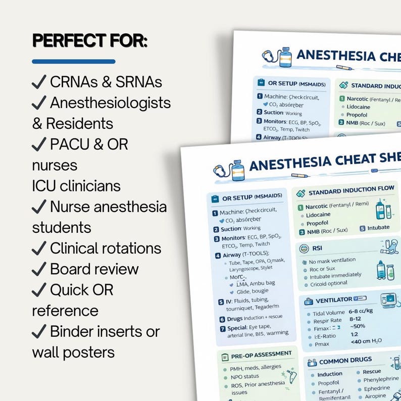 General Anesthesia Cheat Sheet | High Yield CRNA, SRNA Reference ...