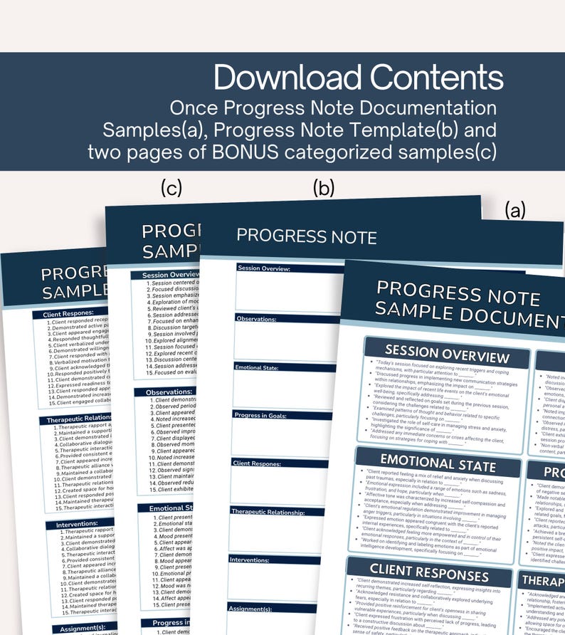 Progress Note & Documentation Guide, Mental Health Therapist Charting Samples, Interventions Reference, SMART Goals (PDF Download) image 2