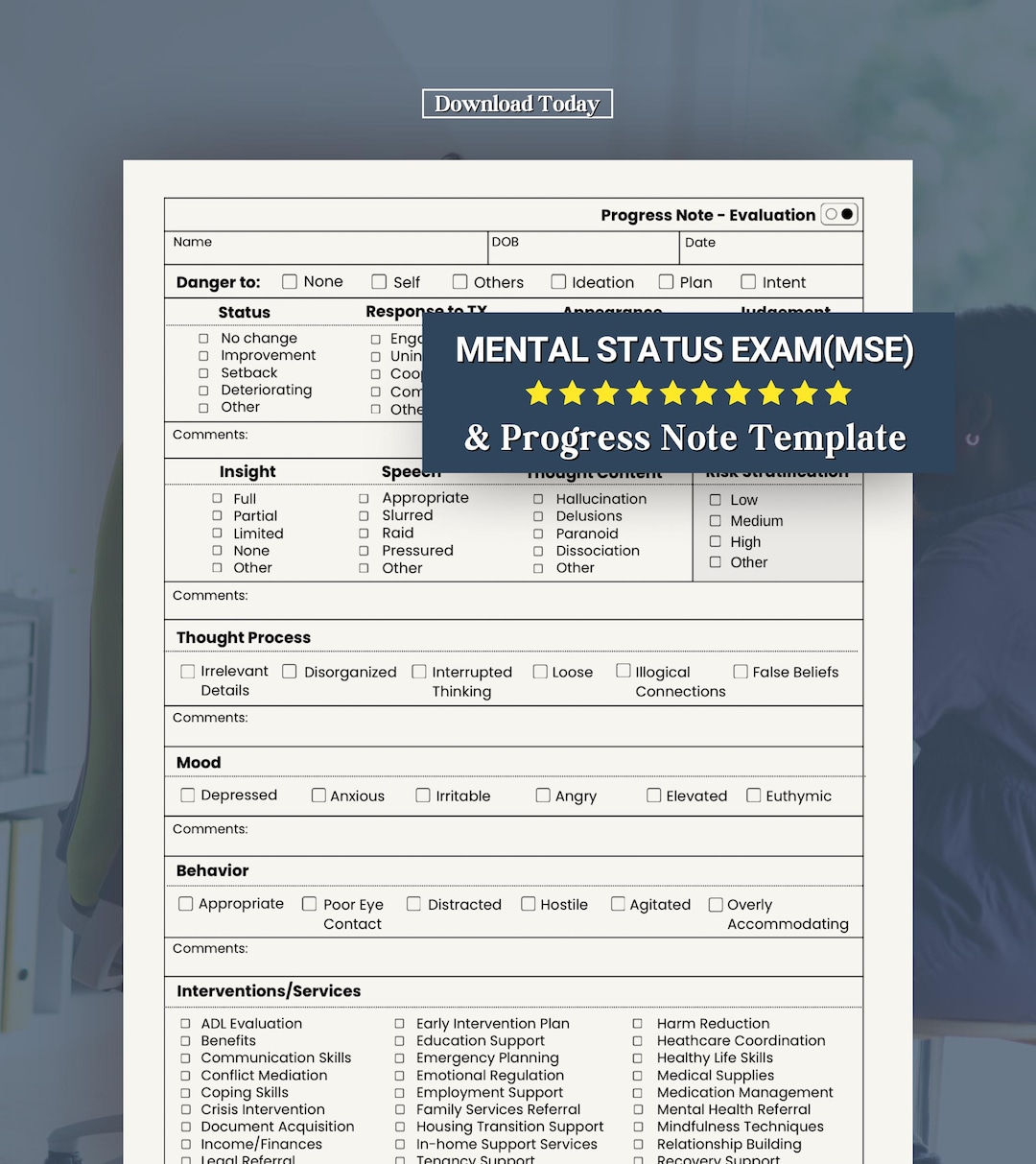 Mental Status Exam Template, MSE Cheat Sheet With Descriptors ...