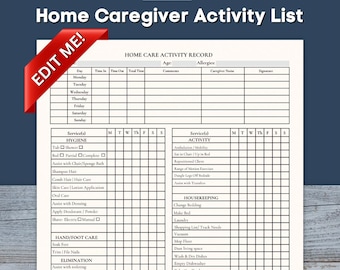 Senior Caregiver Checklist Printable, Caregiver Daily Log, Elderly Care Tasks Housekeeping Schedule, Caregiving Template, Cleaning Checklist