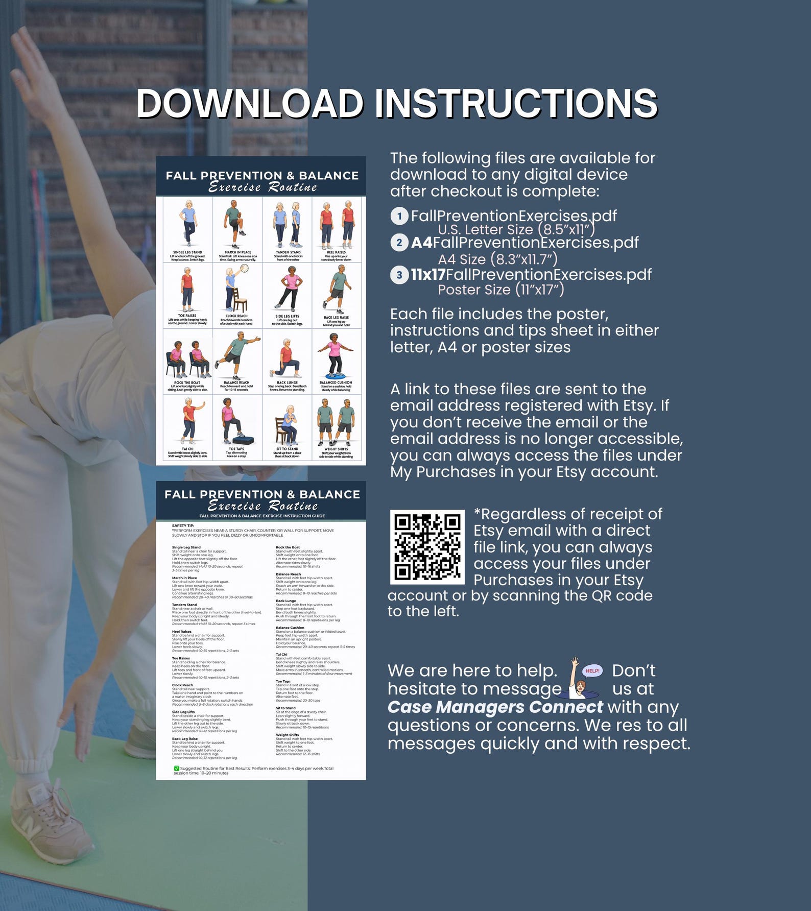 Fall Back Exercise Fall Prevention Balance Exercises for Seniors Poster | 16 Easy ...