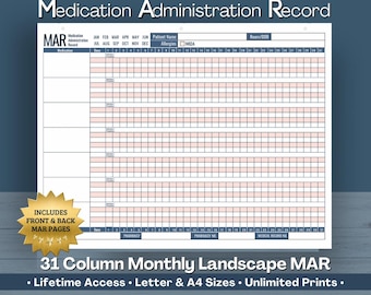 Medication Administration Record MAR Monthly, Medicine Tracker, Blank MAR (PDF Download)