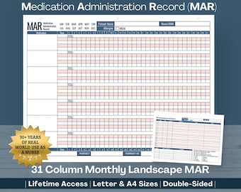 Medication Administration Record MAR Monthly, Printable Medicine Tracker, Blank MAR (PDF Download)