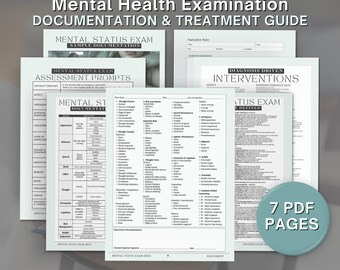 Plantilla de examen del estado mental para terapeutas y estudiantes de psicología, paquete de hojas de referencia para el examen del estado mental (PDF imprimible)