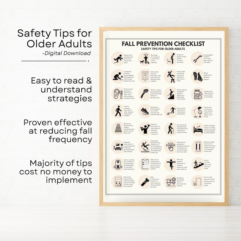 Fall Risk Handout Fall Prevention Tips, Mobility & Balance Poster for Seniors - Fall Risk ...