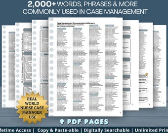 Case Manager Cheat Sheet - 2,000 Documentation Verbiage, Interventions & Abbreviations, Care Plan Samples (PDF Digital Download)