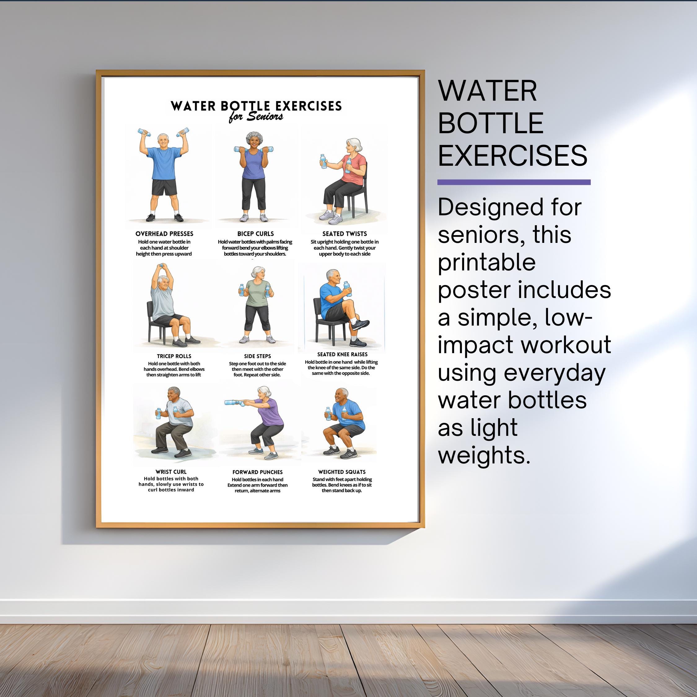Water Container Exercise Water Bottle Exercises for Seniors Poster | Easy Chair & Standing ...