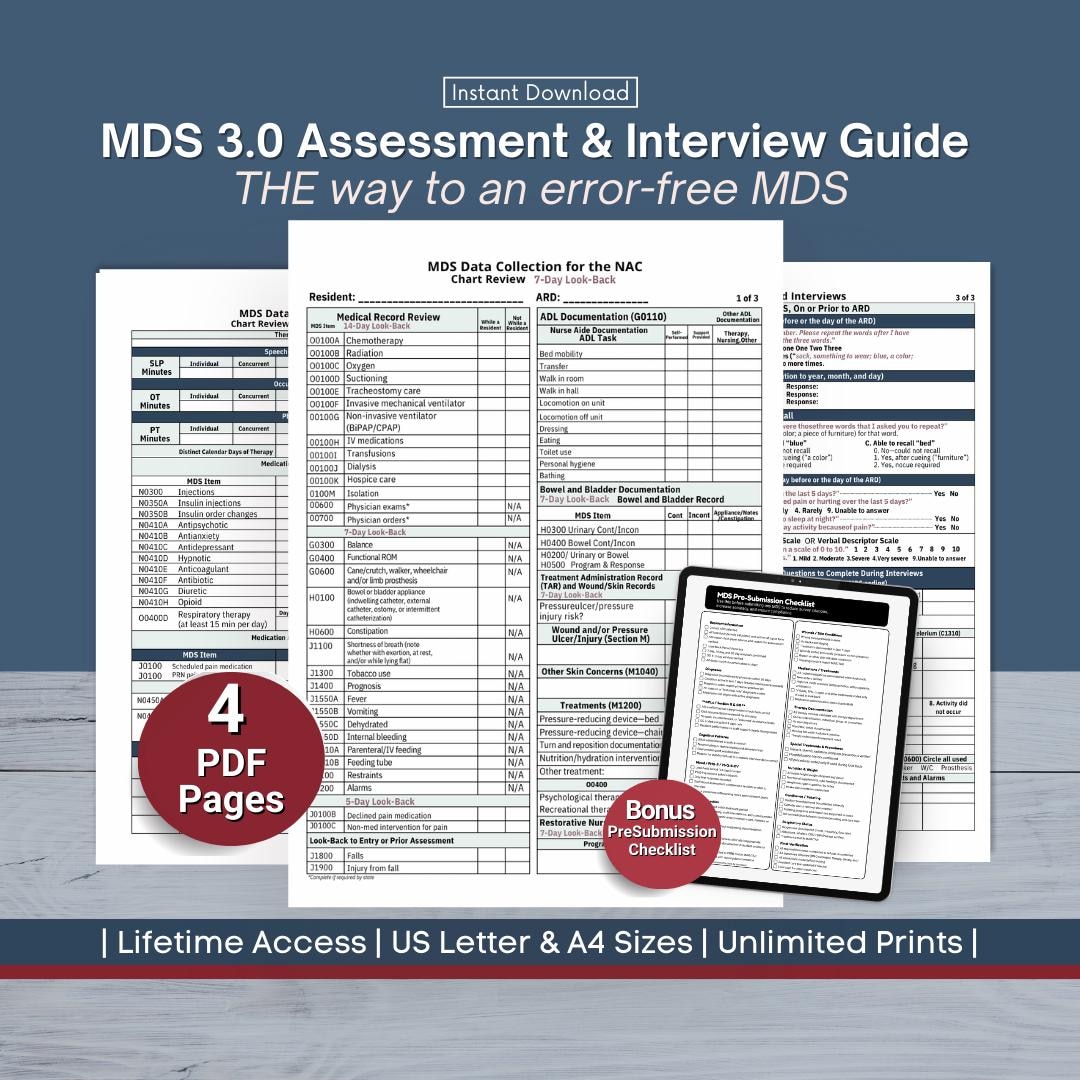 MDS 3.0 Assessment & Interview Cheat Sheet, Nursing Home Coordinators ...