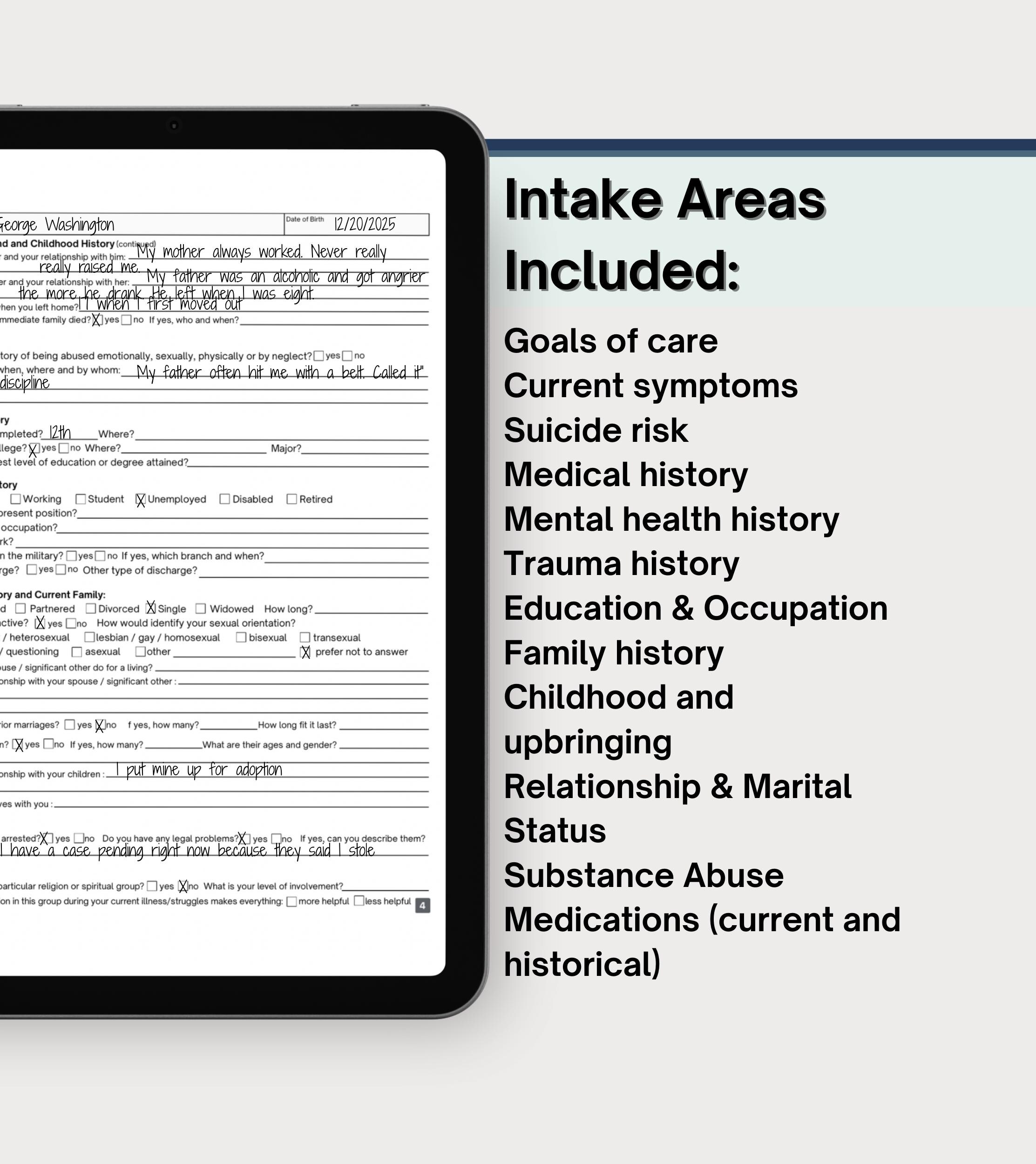 Mental Health Practice Intake Form, Psych Diagnostic Questions ...