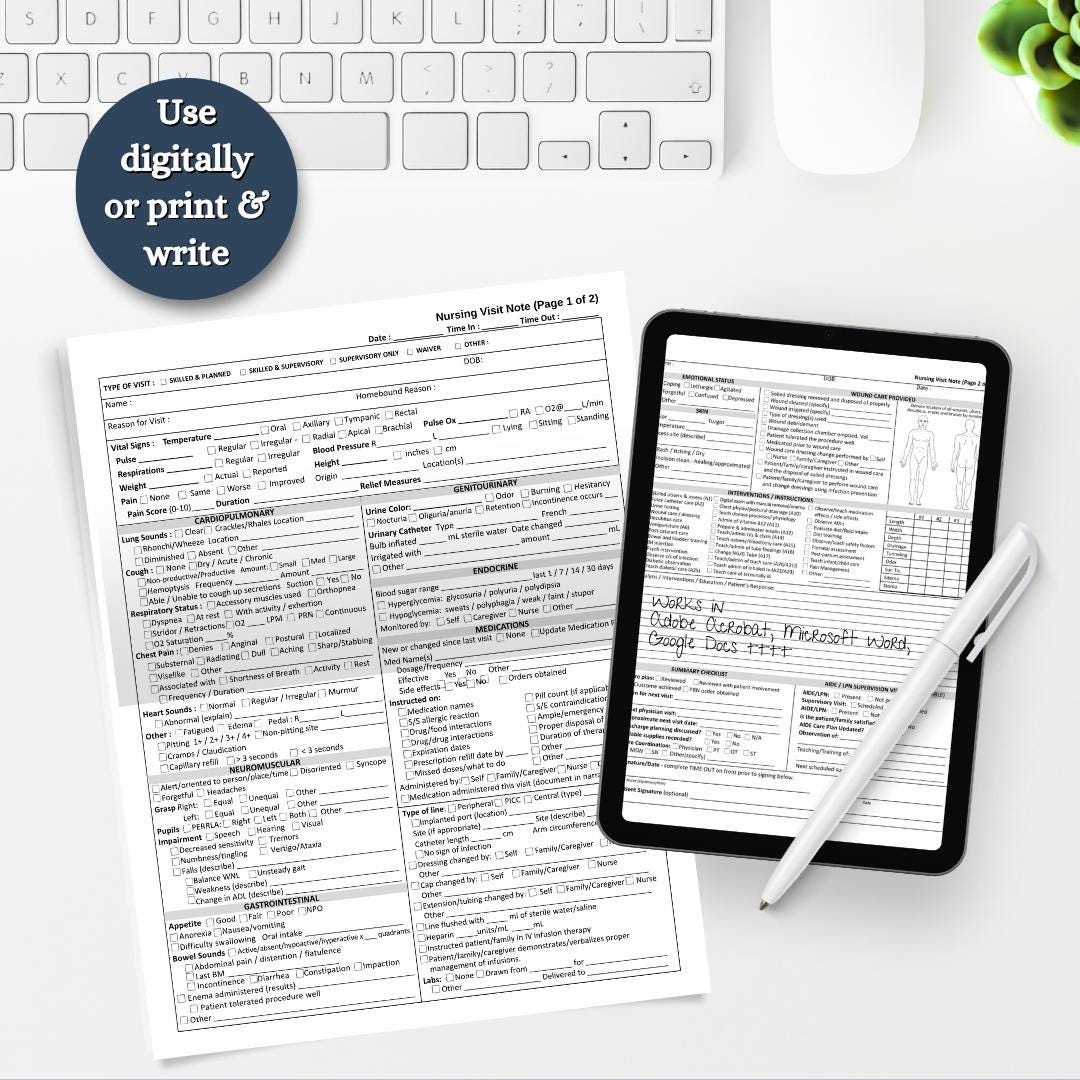 Home Health Nurse Visit Note Template | Skilled Nursing Home Visit