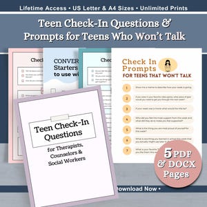 Teen Therapy Questions, Teen Check In Prompts, Teenager Counseling Worksheet, Child Therapist Worksheets, Session Conversation Starters
