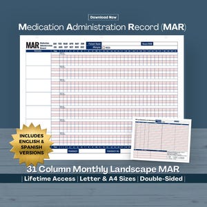 Monthly Medication Administration Record (MAR) Template, English & Spanish (PDF Download)