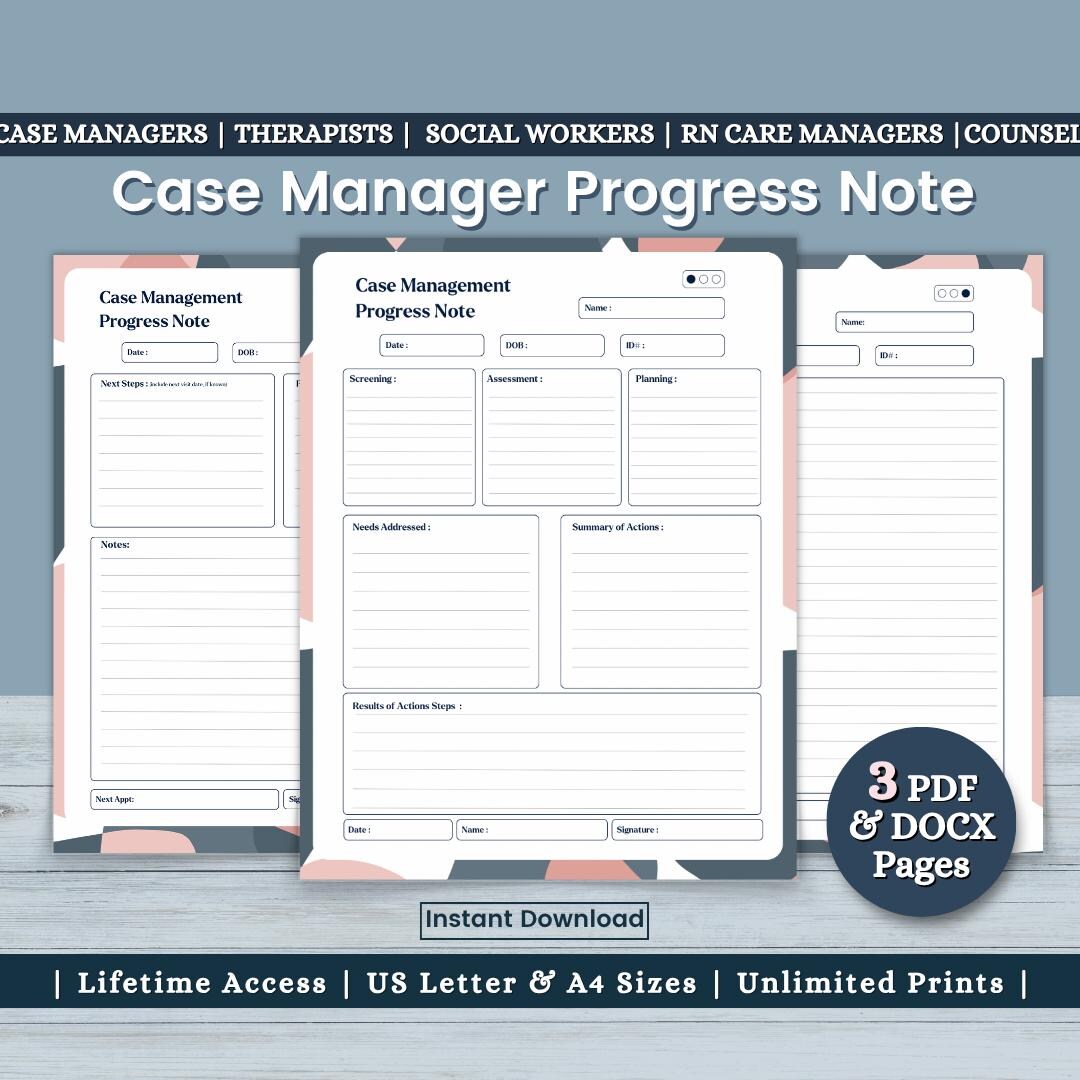 Buy Case Manager Progress Note Template: Fillable Patient Care Form ...