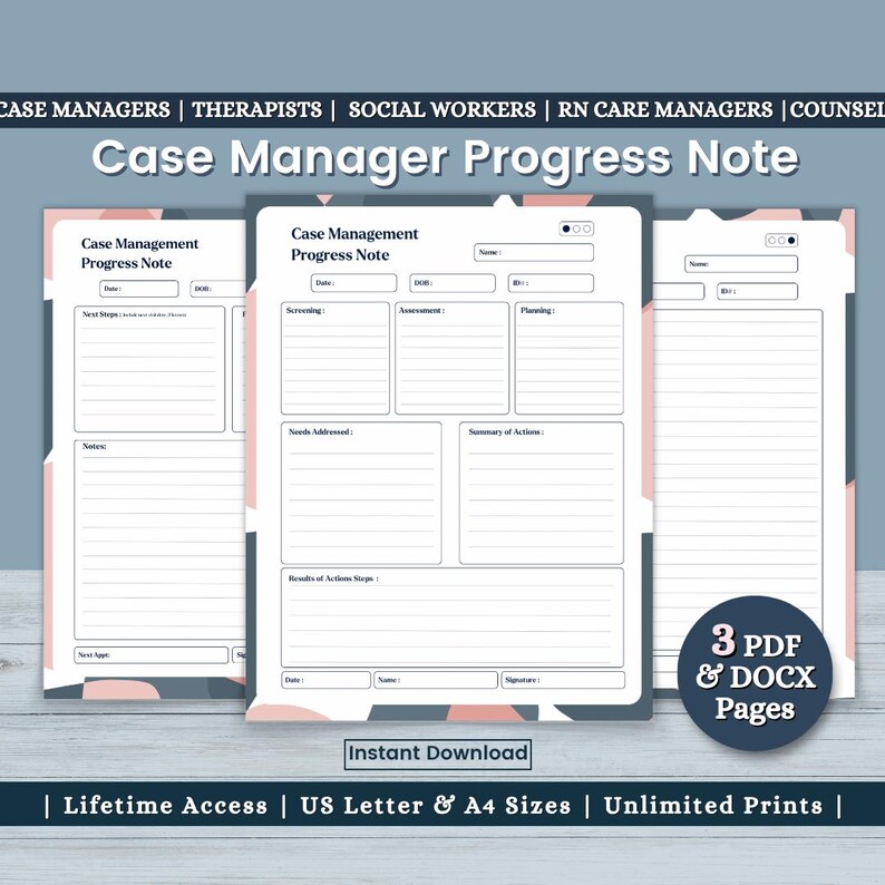 Buy Case Manager Progress Note Template: Fillable Patient Care Form ...