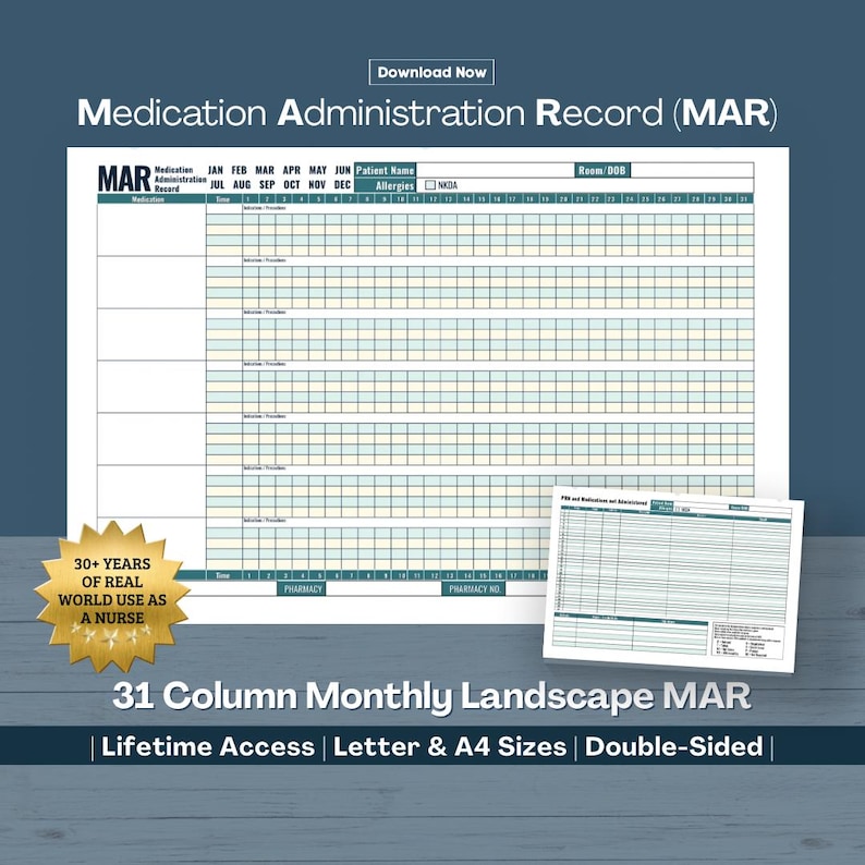 Medication Administration Record (MAR), Monthly Medication Tracker ...