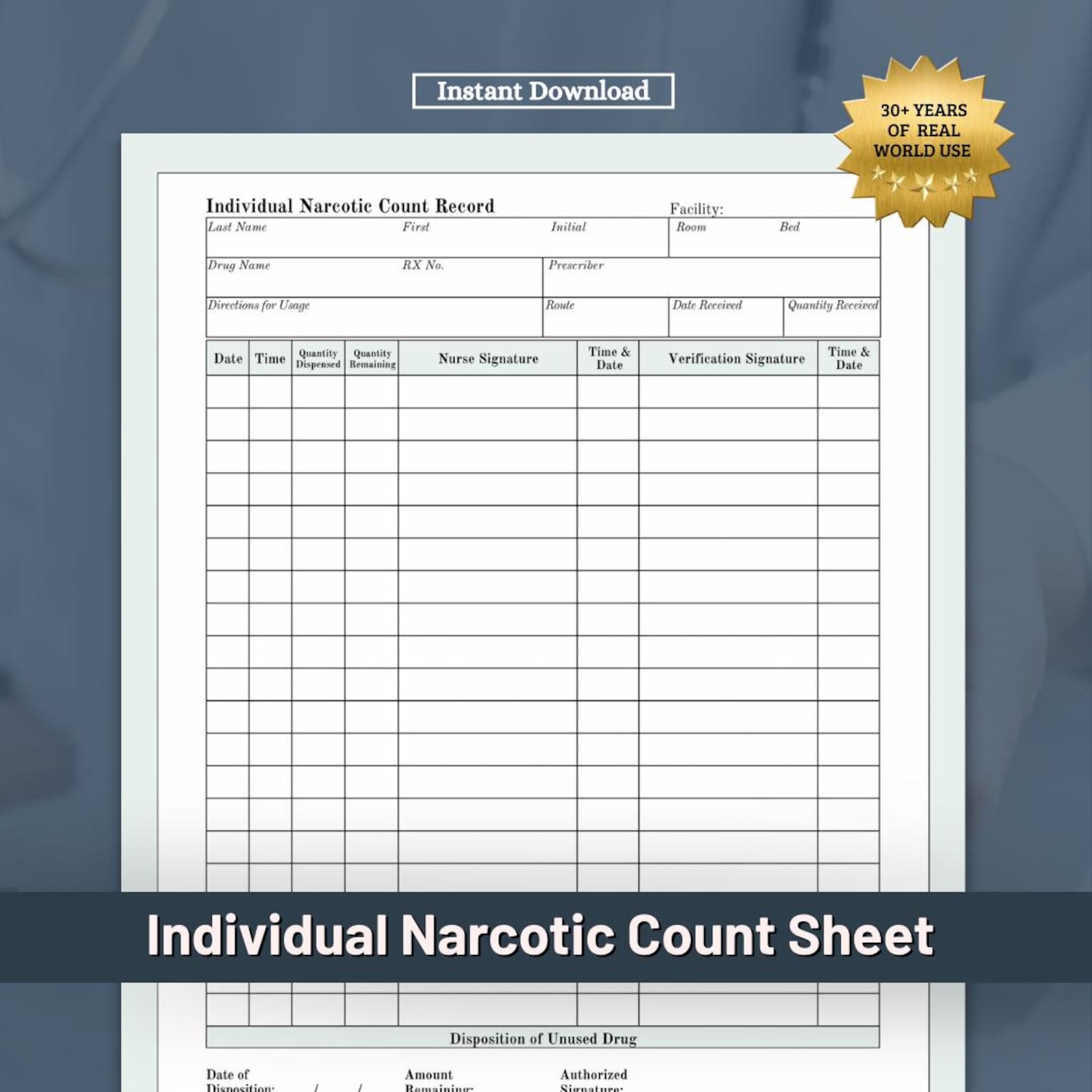 Printable Narcotic Count Sheet: Medication Administration Record (PDF ...