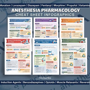 Resúmenes de Anestesia, Guía de Estudio Infográfica para CRNA y SRNA, Material Imprimible de Farmacología de Anestesiología, Descarga Digital