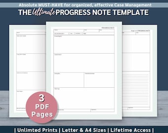 Plantilla rellenable de nota de progreso del administrador de casos: Formulario de gestión de casos de pacientes, documentación del cliente (PDF, DOCX)