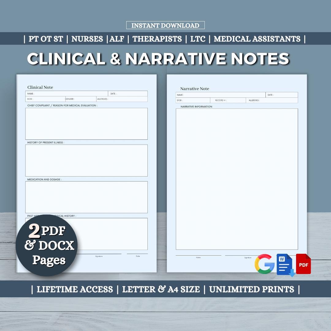 CLINIC NOTE　235、238、240、241　4冊 Clinical Note Template + Narrative Medical Note | 2-page SOAP