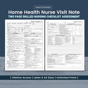 Plantilla de nota de visita de enfermería domiciliaria / Documentación de visita domiciliaria de enfermería especializada / Evaluación de la atención médica domiciliaria de pies a cabeza (Descargar PDF)