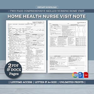 Skilled Nursing Visit Template, Home Health Nurse Visit Form, Start of Care Visit Form, Homecare Visit Assessment, Home Healthcare Nurse PDF