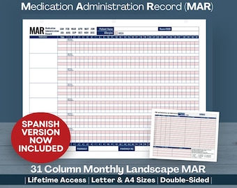 Medicine Administration Record MAR, Printable Medicine Tracker for Home, Facility, Personal & Professional Use (PDF Download)