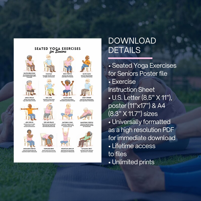 Chair Yoga for Seniors Poster | 16 Seated Chair Yoga Exercises