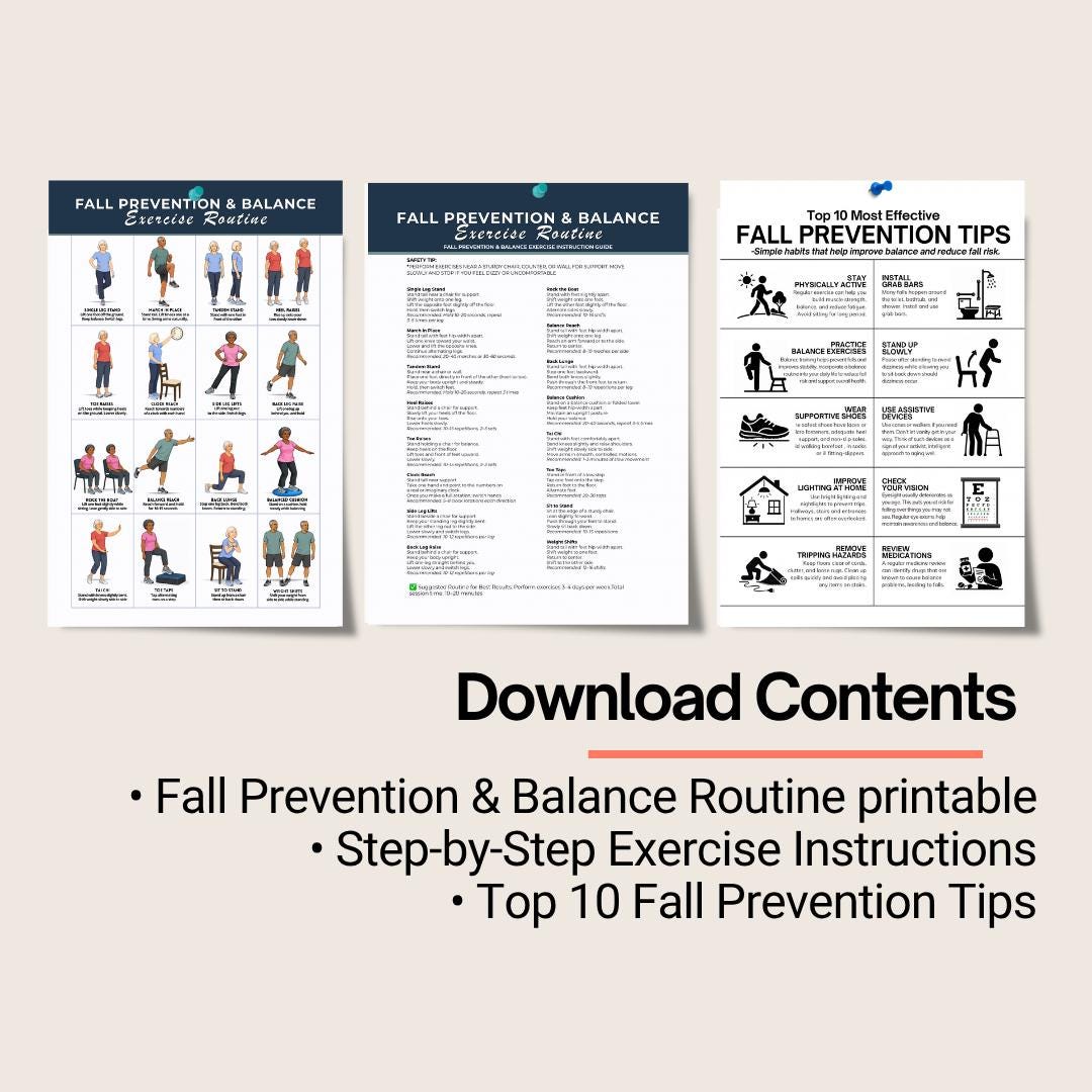 Fall Back Exercise Fall Prevention Balance Exercises for Seniors Poster | 16 Easy ...