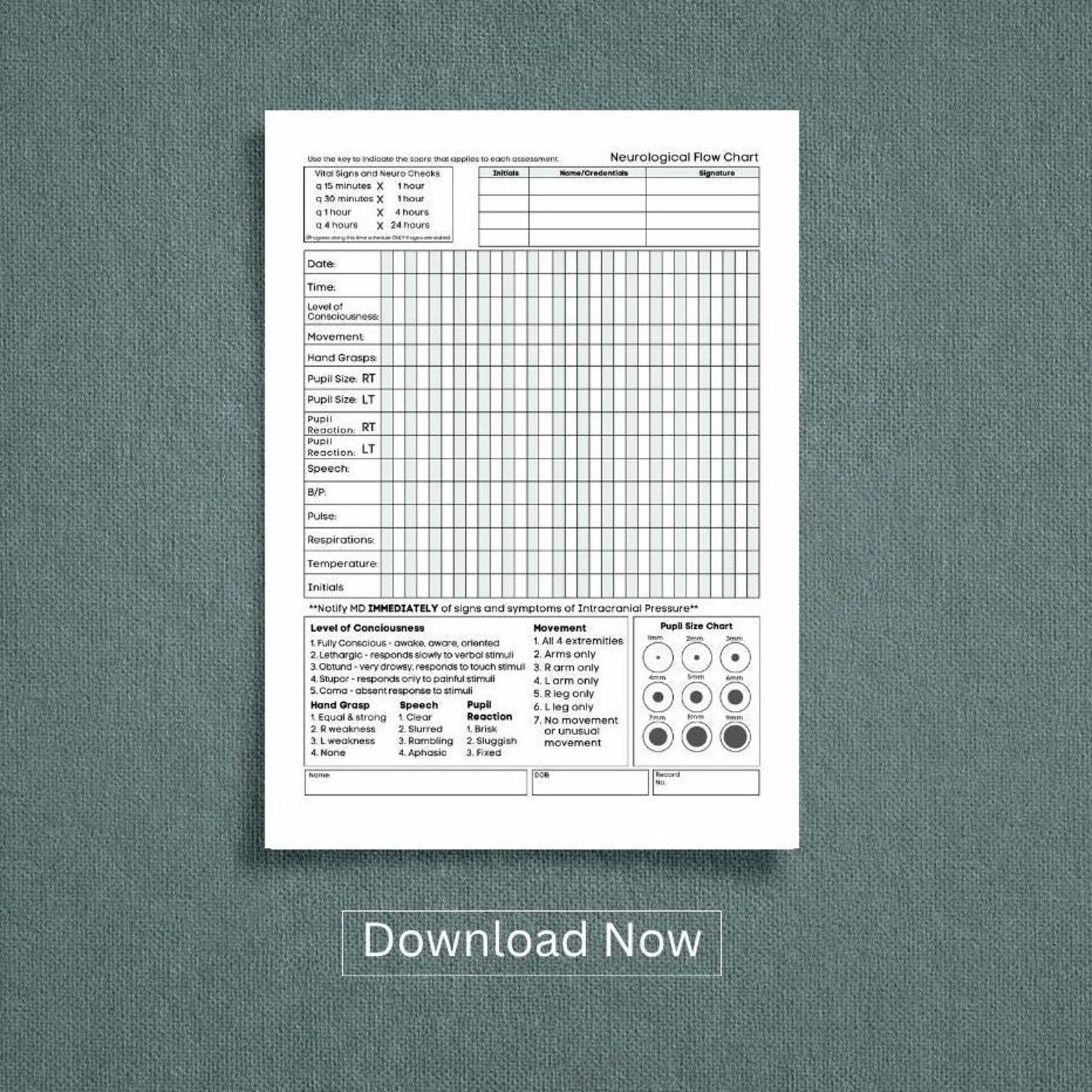 Neurological Assessment Neuro-checks Flow Sheet - Home Health and ...