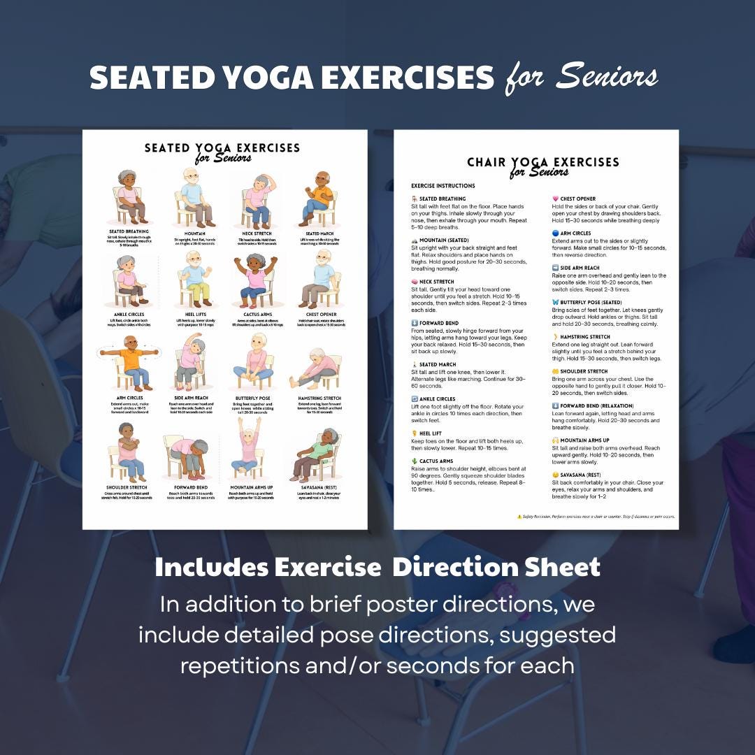 Seated Yoga Routine Chair Yoga for Seniors Poster | 16 Seated Chair Yoga Exercises ...