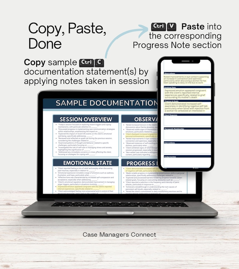 Progress Note Cheat Sheet - Therapy Phrases, Goals,  Treatments, Interventions Documentation Guide (PDF Download)