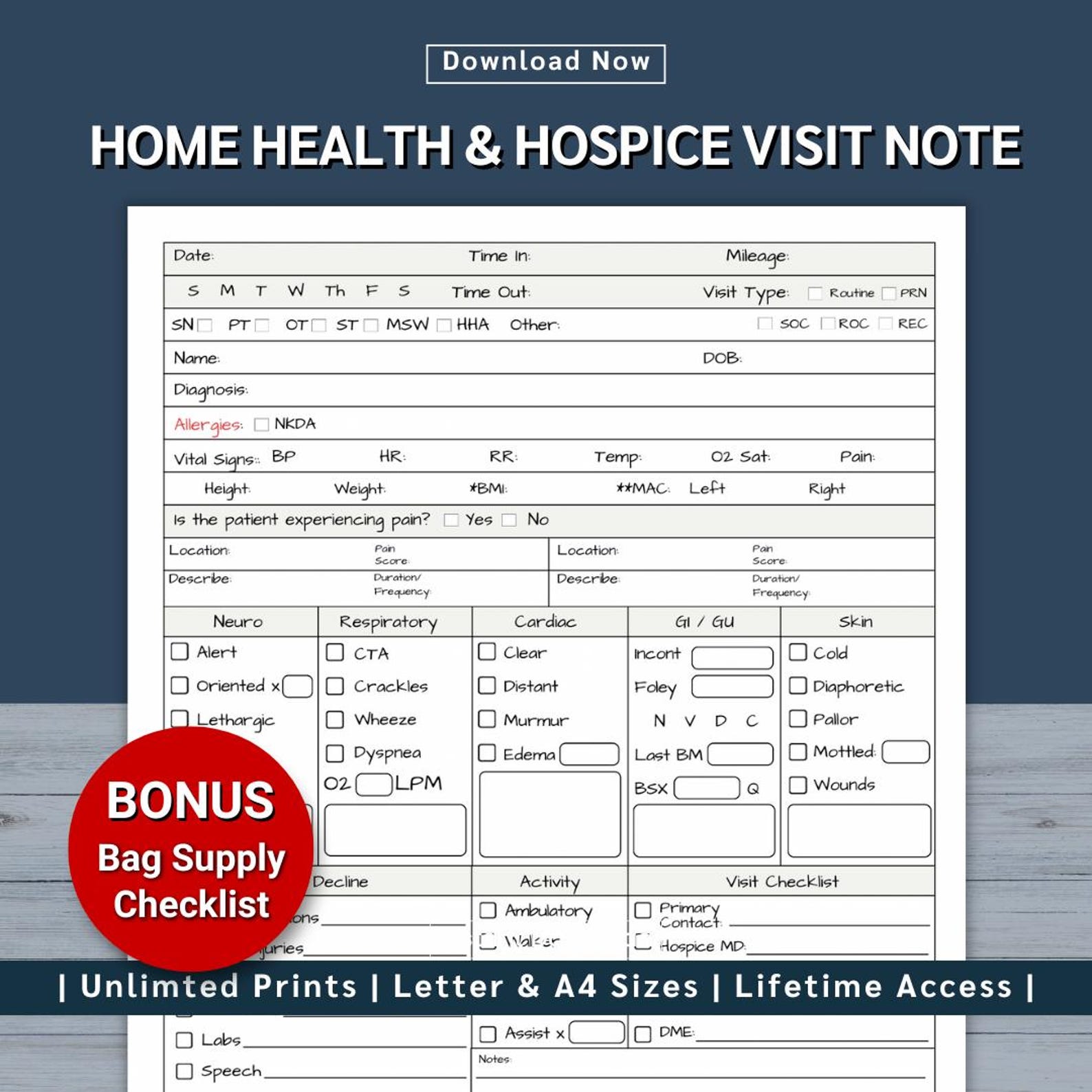 Home Health Nurse Home Visit, Hospice Nurse Visit Form, Palliative Care ...