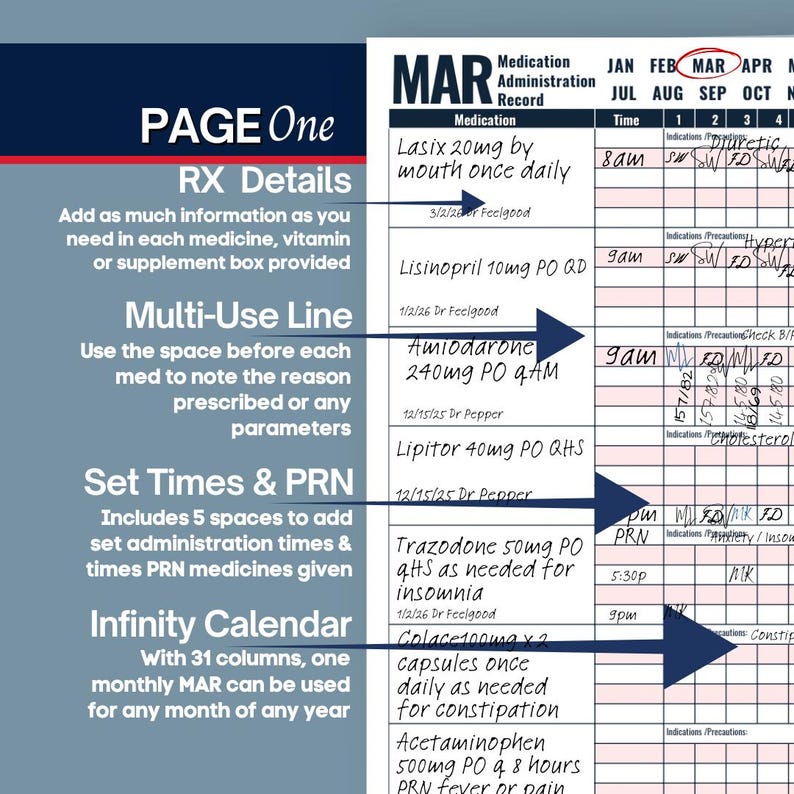 Medicine Administration Record MAR, Printable Medicine Tracker for Home ...