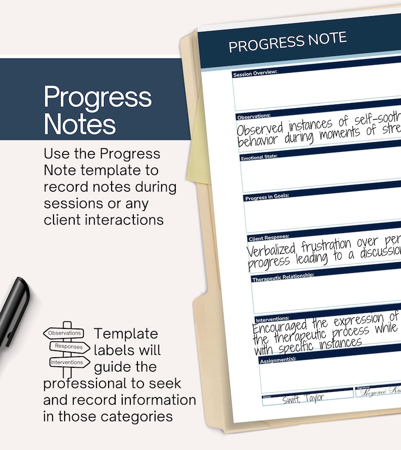 Voortgangsnotities en documentatievoorbeelden, therapeut in kaart brengen van interventies referentie, therapeut behandeldoelen afbeelding 2