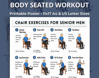 Ejercicios en silla para hombres mayores, entrenamiento de cuerpo completo sentado para la prevención de caídas, rutina de equilibrio y fitness en casa para personas mayores (descarga en PDF)