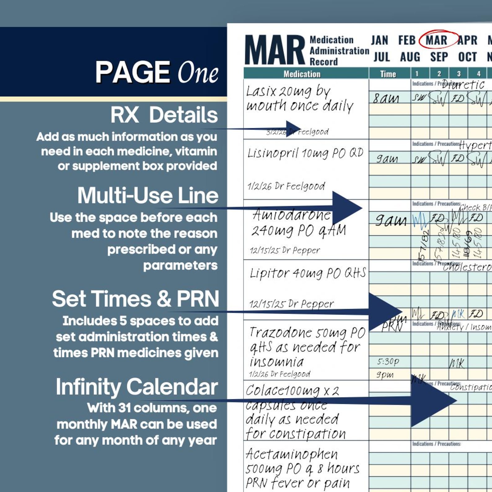 Medication Administration Record (MAR), Monthly Medication Tracker ...
