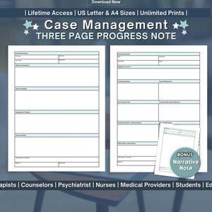 Nota stampabile sui progressi del case manager, note sulla visita dell'assistente sociale, modulo di valutazione della gestione dei casi per infermieri, note dell'infermiere (download PDF)