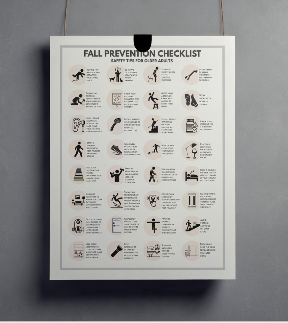 Fall Prevention Tips, Mobility & Balance Poster for Seniors - Fall Risk ...