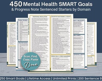 250 SMART Goals Treatment Plan for Therapists | Mental Health Counseling Documentation Tool | Copy Paste PDF | Digital Download