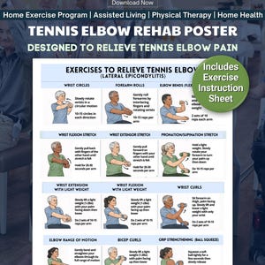 Tennis Elbow Rehab Exercises, Pickleball Elbow Relief, Outer Elbow Pain, Stretching Exercise Poster, Flexibility Chart, Exercises Workout