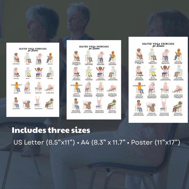 Chair Yoga for Seniors Poster | 16 Seated Chair Yoga Exercises ...