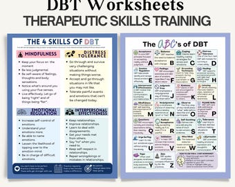 Hojas de trabajo de DBT, entrenamiento en mindfulness para la regulación emocional, recursos para terapeutas, material imprimible de terapia dialéctica conductual.