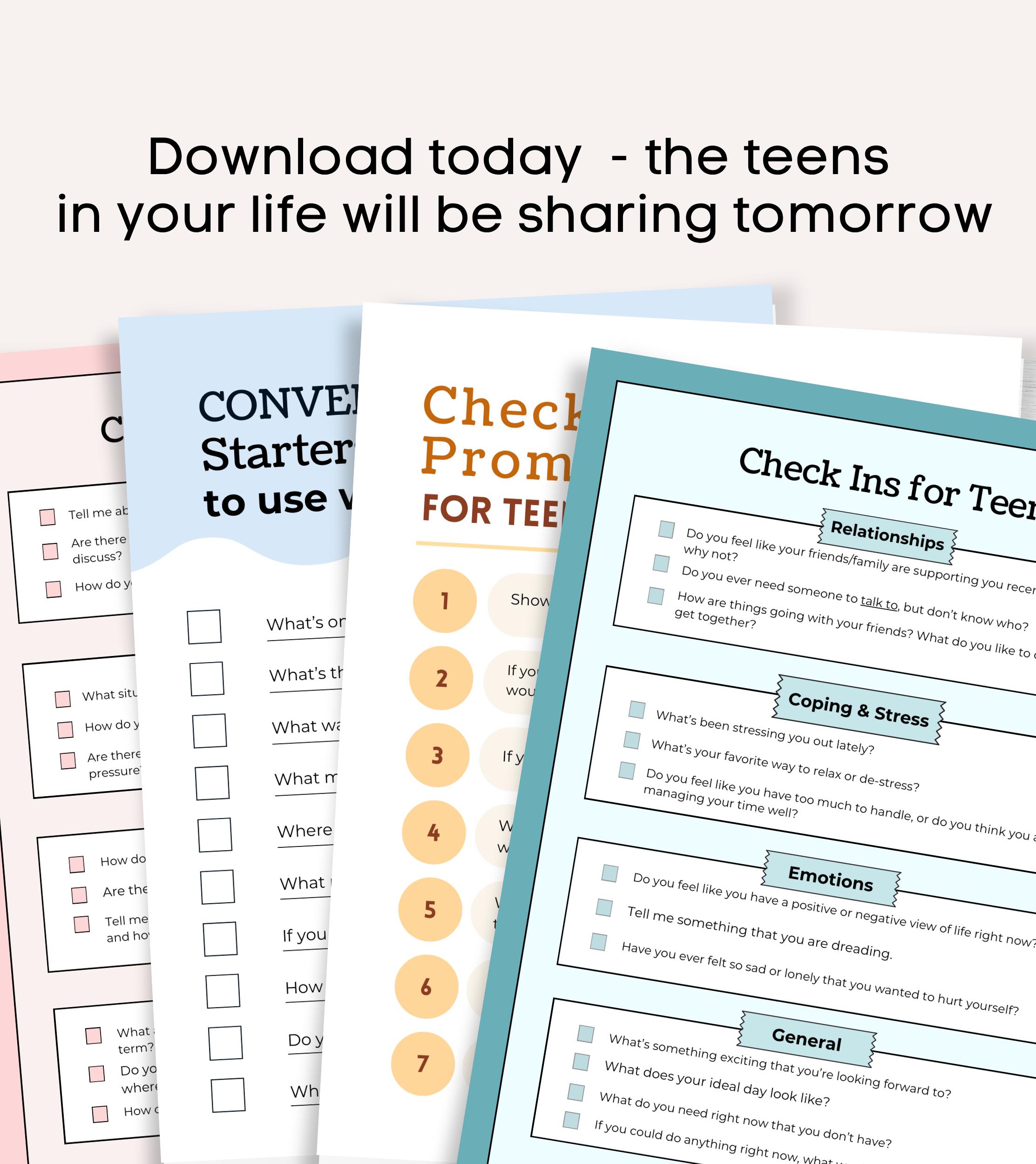 Teen Check-in Prompts, Counselor Conversation Starters (digital ...