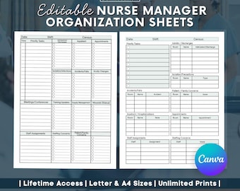 Nurse Manager Daily Report Sheet - LTC/Rehab Shift Organizer - Nursing Supervisor Unit Huddle Template (PDF Download)