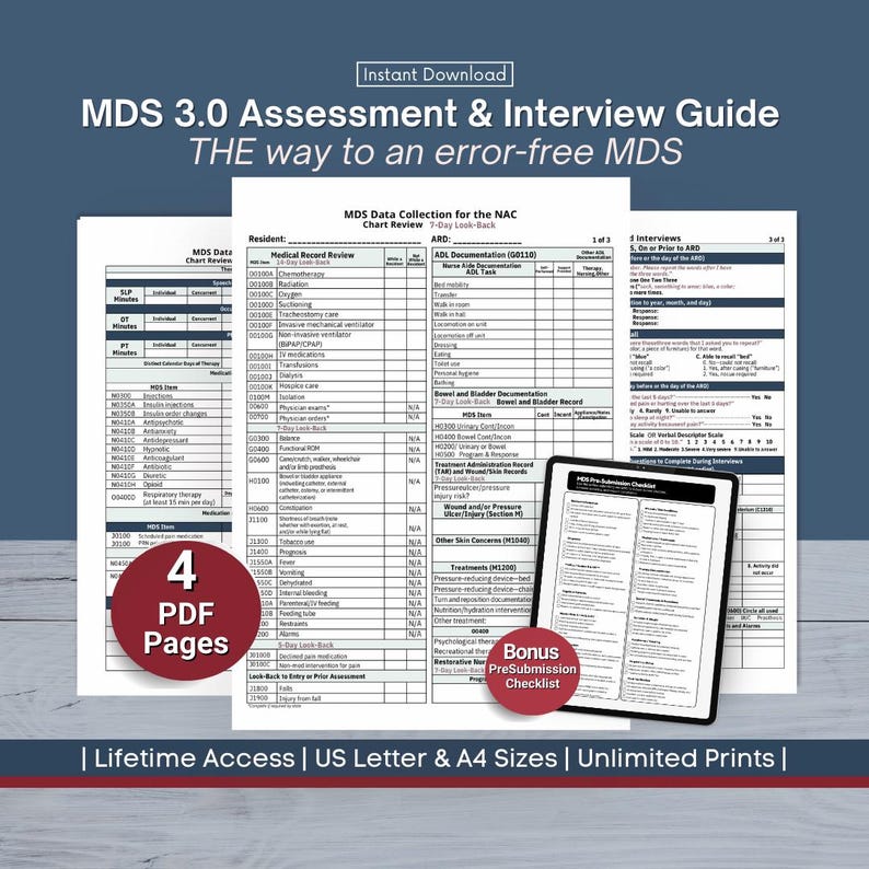 MDS 3.0 Assessment Cheat Sheet, Nursing Home MDS Quick Reference, RAI ...